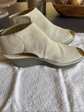 Fly London Grey Suede Open-Toe Wedge Sandals